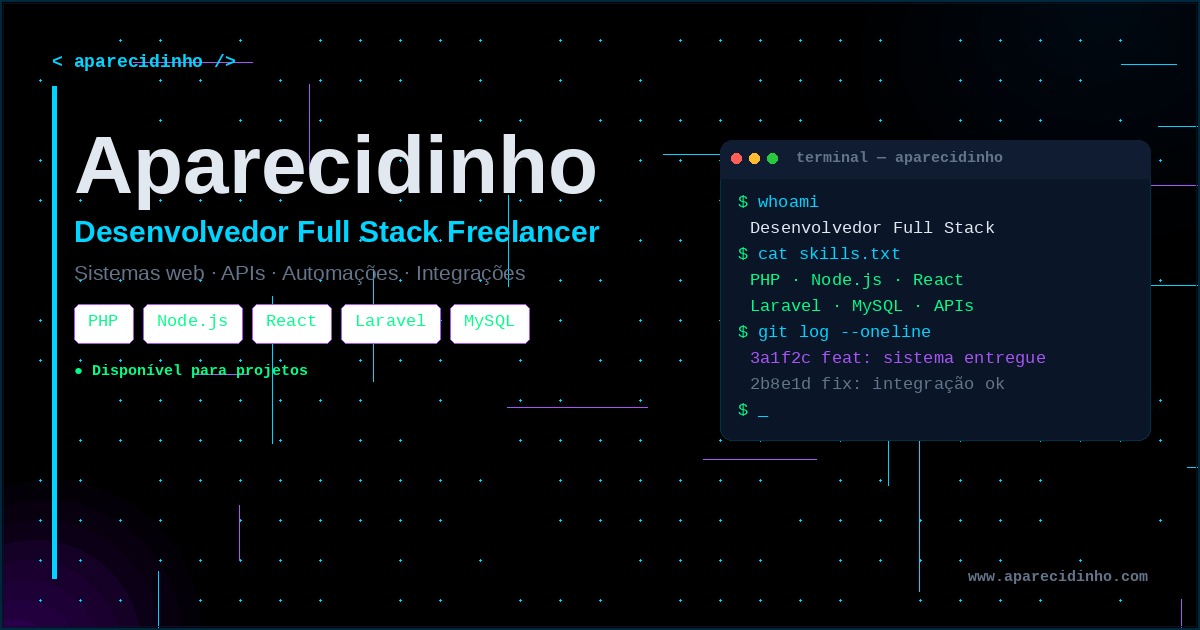 Aparecidinho | Desenvolvedor Full Stack Freelancer — PHP, Node.js ...